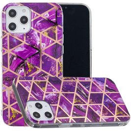 Mobigear Marble iPhone 12 Hoesje Flexibel TPU Backcover - Paars