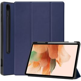 Mobigear Tri-Fold Gel Samsung Galaxy Tab S7 FE Hoes TPU,Kunstleer Bookcase + Stylus Houder - Donkerblauw