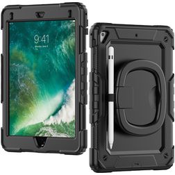 Mobilize Rotating Defender iPad 5 (2017) Hoes Hard Kunststof,Siliconen Backcover + Schouderband + Standaard - Zwart