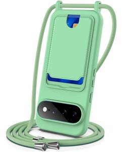 Mobigear Lanyard Card Google Pixel 11 Siliconen Hoesje met koord en Pasjeshouder - Groen