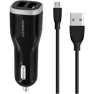 Mobiparts Dual USB Autolader Micro USB 1 Meter 12W 2.4A - Zwart