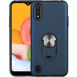 Mobigear Armor Ring Samsung Galaxy A01 Hoesje Hardcase Backcover Shockproof met Ringhouder - Blauw