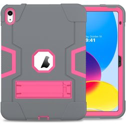 Mobigear ShieldStand iPad 11 (2025) Hoes Hard Kunststof,Siliconen Backcover + Standaard - Roze / Grijs