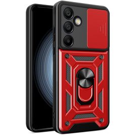 Mobigear Armor Ring Cam Slide Samsung Galaxy S24 FE Hoesje Hardcase Backcover Shockproof met Ringhouder en Camera Slider - Rood