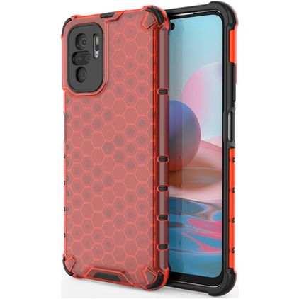 Mobigear Honeycomb Xiaomi Redmi Note 10 4G Hoesje Hardcase Backcover Shockproof - Rood