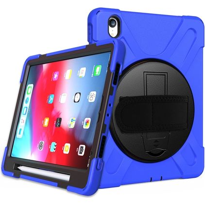 Mobigear SureGrip XGuard iPad Air 11 Inch (2025) Hoes Hard Kunststof,Siliconen Backcover + Stylus Houder + Schouderband + Standaard - Blauw