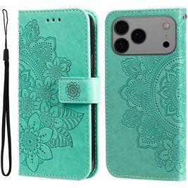 Mobigear Flowers iPhone 17 Pro Max Hoesje Bookcase Portemonnee - Groen
