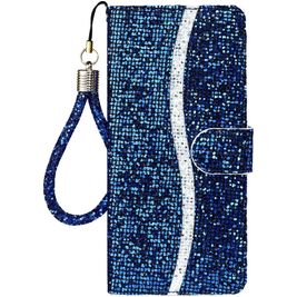 Mobigear Glitter iPhone 12 Hoesje Bookcase Portemonnee - Blauw