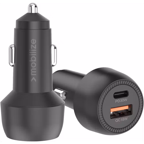 Mobilize Dual USB / USB-C Autolader Power Delivery 48W - Zwart