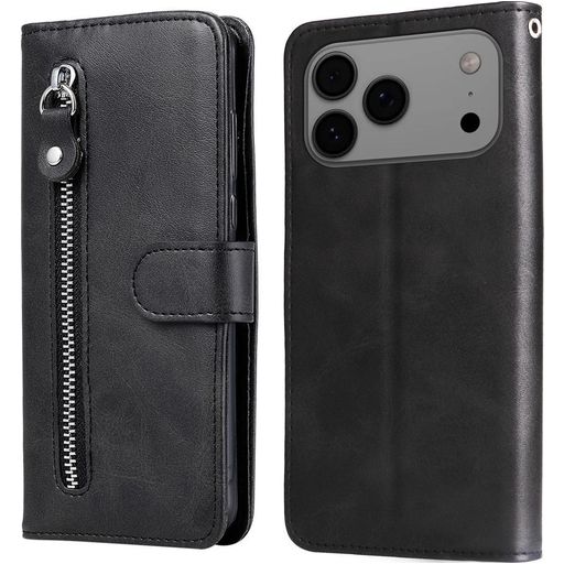Mobigear Zipper iPhone 17 Pro Max Hoesje Bookcase Portemonnee - Zwart