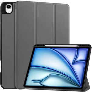 Mobigear Tri-Fold iPad Air 13 Inch (2024) Hoes Bookcase + Stylus Houder - Grijs