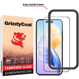 GrizzlyCoat Easy Fit iPhone 15 Glazen Screenprotector - Case Friendly + Installatieframe - Zwart
