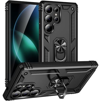 Mobigear Armor ring Samsung Galaxy S25 Ultra Hoesje Hardcase Backcover Shockproof met Ringhouder - Zwart