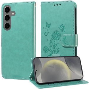 Mobigear Flowers Samsung Galaxy S25 Hoesje Bookcase Portemonnee - Groen