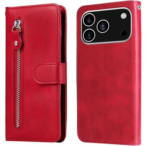 Mobigear Zipper iPhone 17 Pro Hoesje Bookcase Portemonnee - Rood