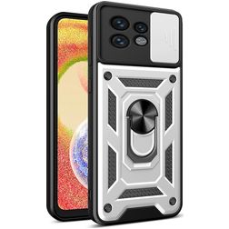 Mobigear Armor Ring Cam Slide Motorola Edge 40 Pro Hoesje Hardcase Backcover Shockproof met Ringhouder en Camera Slider - Zilver
