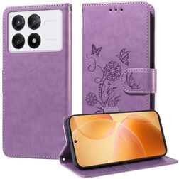 Mobigear Flowers POCO X6 Pro Hoesje Bookcase Portemonnee - Paars