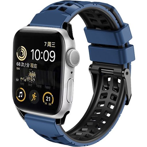 Mobigear Aero Armor Siliconen Apple Watch Bandje Gespsluiting - 42/41/40/38 mm - Zwart / Marineblauw