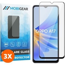 Mobigear Premium OPPO A17 Glazen Screenprotector - Case Friendly - Zwart (3-Pack)