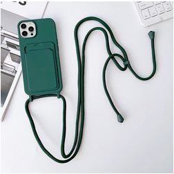 Mobigear Lanyard Card iPhone 15 Pro Siliconen Hoesje met koord en Pasjeshouder - Groen