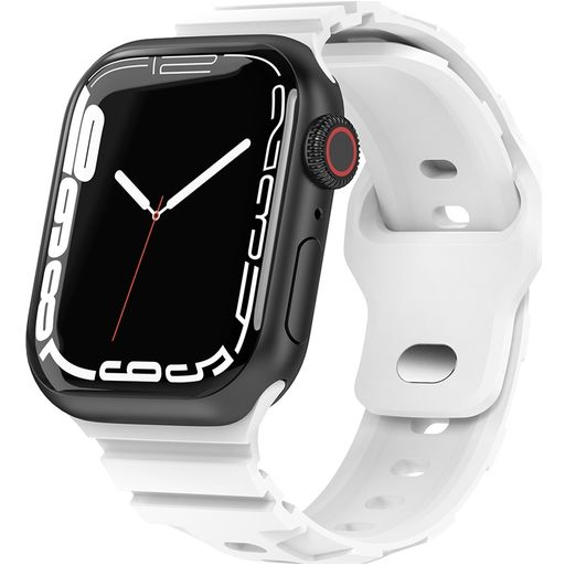 Mobigear Sport Armor Siliconen Apple Watch Bandje Druksluiting - 49/46/45/44 mm - Wit