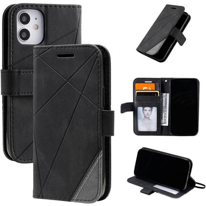 Mobigear Rhombus iPhone 12 Mini Hoesje Bookcase Portemonnee - Zwart