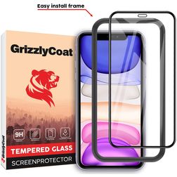 GrizzlyCoat Easy Fit iPhone XR Glazen Screenprotector - Case Friendly + Installatie Frame - Zwart