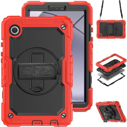 Mobigear SureGrip Xtreme Samsung Galaxy Tab A11 Hoes Hard Kunststof,Siliconen Backcover + Schouderband + Standaard - Rood