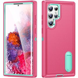 Mobigear Rugged Stand Samsung Galaxy S23 Ultra Hoesje Hardcase Backcover Shockproof met Standaard - Roze