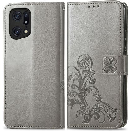 Mobigear Clover OPPO Find X5 Pro Hoesje Bookcase Portemonnee - Grijs