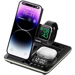 Mobigear AlarmDock Qi Laadstation voor Telefoon / AirPods en Apple Watch met Wekker - Zwart
