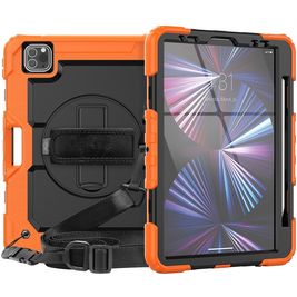 Mobigear SureGrip Xtreme iPad Air 11 Inch (2025) Hoes Hard Kunststof,Siliconen Backcover + Stylus Houder + Schouderband + Standaard - Oranje