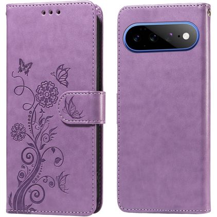 Mobigear Flowers Google Pixel 11 Pro XL Hoesje Bookcase Portemonnee - Paars