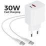 Mobiparts Wall Charger Dual USB / USB-C USB-C 1 Meter Power Delivery 30W 3A - Wit