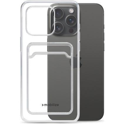 Mobilize Gelly Card Doorzichtig iPhone 15 Pro Max Hoesje Flexibel TPU Backcover met Pasjeshouder - Transparant