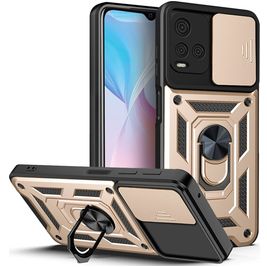 Mobigear Armor Ring Cam Slide Vivo Y33s Hoesje Hardcase Backcover Shockproof met Ringhouder en Camera Slider - Goud