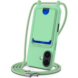 Mobigear Lanyard Card iPhone 17 Siliconen Hoesje met koord en Pasjeshouder - Groen