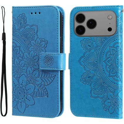 Mobigear Flowers iPhone 17 Pro Max Hoesje Bookcase Portemonnee - Blauw