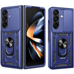 Mobigear Armor Ring Cam Slide Samsung Galaxy Z Fold 8 Ultra Hoesje Hardcase Backcover Shockproof met Ringhouder en Camera Slider - Blauw