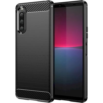 Mobigear Brushed Slim Sony Xperia 10 V Hoesje Flexibel TPU Backcover - Zwart