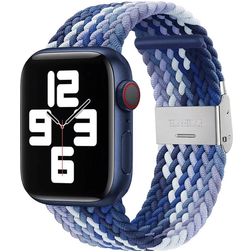 Mobigear Braided Nylon Apple Watch Bandje Klemsluiting - 49/46/45/44 mm - Wit / Blauw