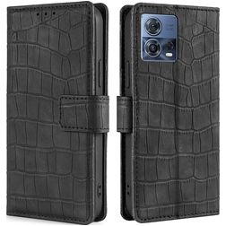 Mobigear Croco Motorola Edge 30 Fusion Hoesje Bookcase Portemonnee - Zwart