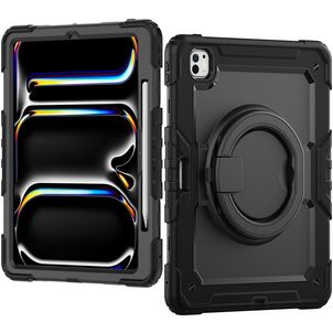 Mobilize Rotating Defender iPad Pro 13 Inch (2025) Hoes Hard Kunststof,Siliconen Backcover + Schouderband + Standaard - Zwart