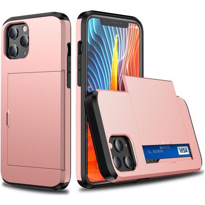 Mobigear Card iPhone 12 Mini Hoesje Hardcase Backcover Shockproof met Pasjeshouder - Roségoud