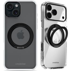 Mobilize 360 Rotating Ring iPhone 15 MagSafe Hoesje Hardcase Backcover met Ringhouder - Zwart