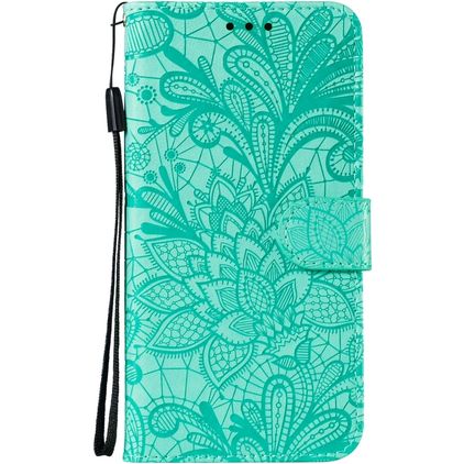 Mobigear Flowers Samsung Galaxy Note 10 Lite Hoesje Bookcase Portemonnee - Turquoise