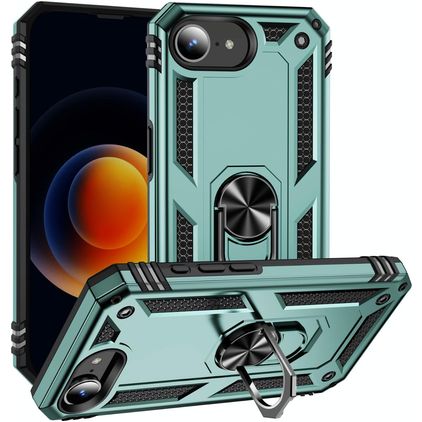 Mobigear Armor Ring iPhone 16e Hoesje Hardcase Backcover Shockproof met Ringhouder - Groen