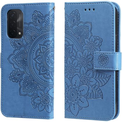 Mobigear Flowers OPPO A74 5G Hoesje Bookcase Portemonnee - Blauw