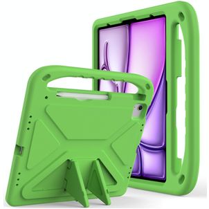Mobigear AeroArmor iPad Air 13 Inch (2024) Kinder Tablethoes met Handvat + Stylus Houder - Groen
