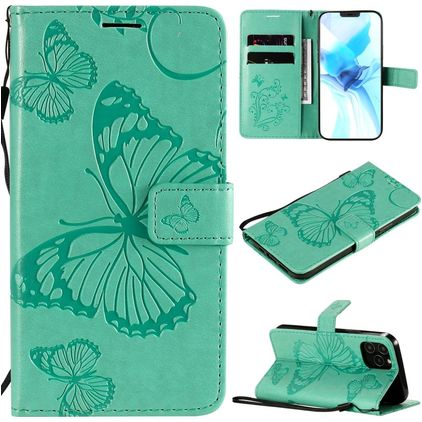 Mobigear Butterfly iPhone 12 Hoesje Bookcase Portemonnee - Turquoise